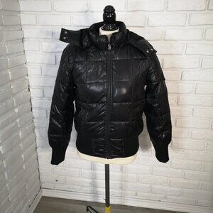 Old Navy Ladies Size Medium Shiny Black Fleece Lined Puffer Bomber Jacket